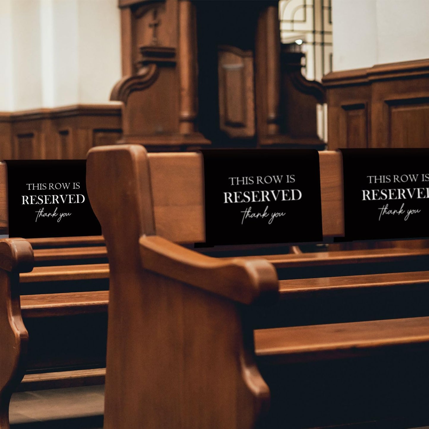Reserved Seating Chair Signs, This Row Is Reserved Pew Cloths Seating Placeholder for Church Pews, Wedding Decorations for Reception Parties Celebrations Event Meetings (Black, 4 PCS)