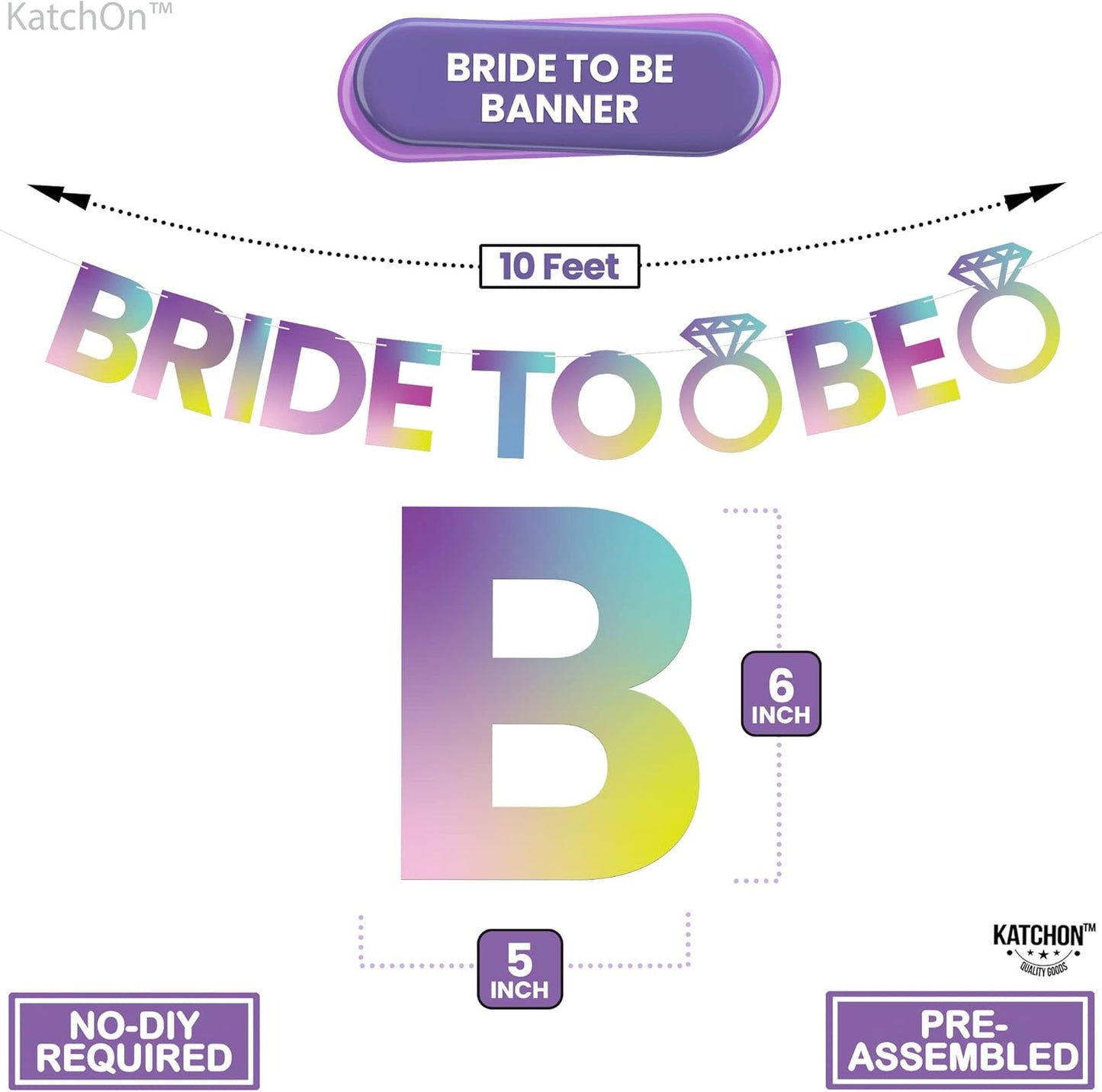 KatchOn, Iridescent Bride To Be Banner Purple - 10 Feet, No DIY | Bride To Be Rainbow Banner, Bachelorette Party Decorations | Bachelorette Sign, bride Bachelorette Decorations | Bridal Party Decoration
