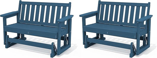 SERWALL Outdoor Glider Bench Set of 2, HDPE Weather-Resistant Swinging Bench by SERWALL