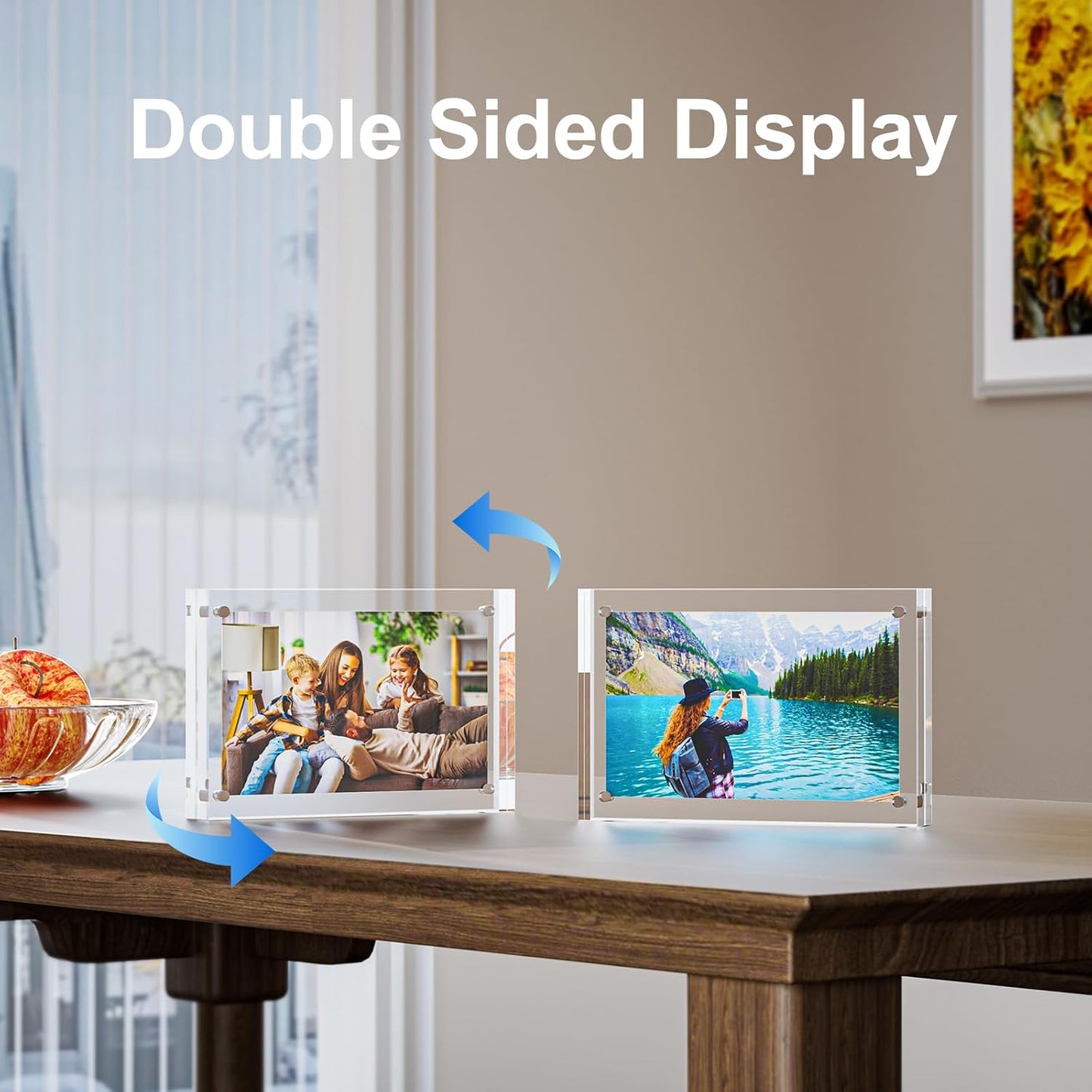 5 Pack 8x8 Acrylic Picture Frames - 20% Thicker Double Sided Magnetic Frame with UV Protection - Freestanding Clear Frameless Display for Tabletops - Modern Photo Frame Set for Home & Office Decor