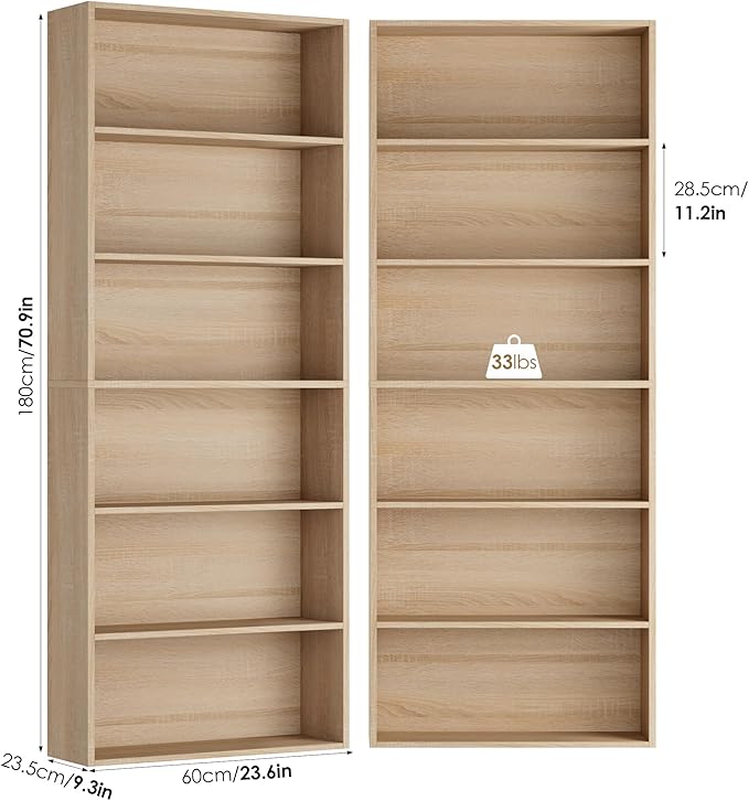 FOTOSOK 6-Tier Open Bookcase and Bookshelf Set of 2, Freestanding Display - Image 2
