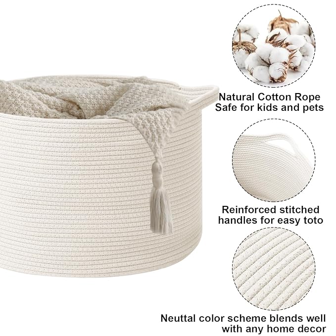115L Extra Large Woven Cotton Rope Blanket Basket - Image 3
