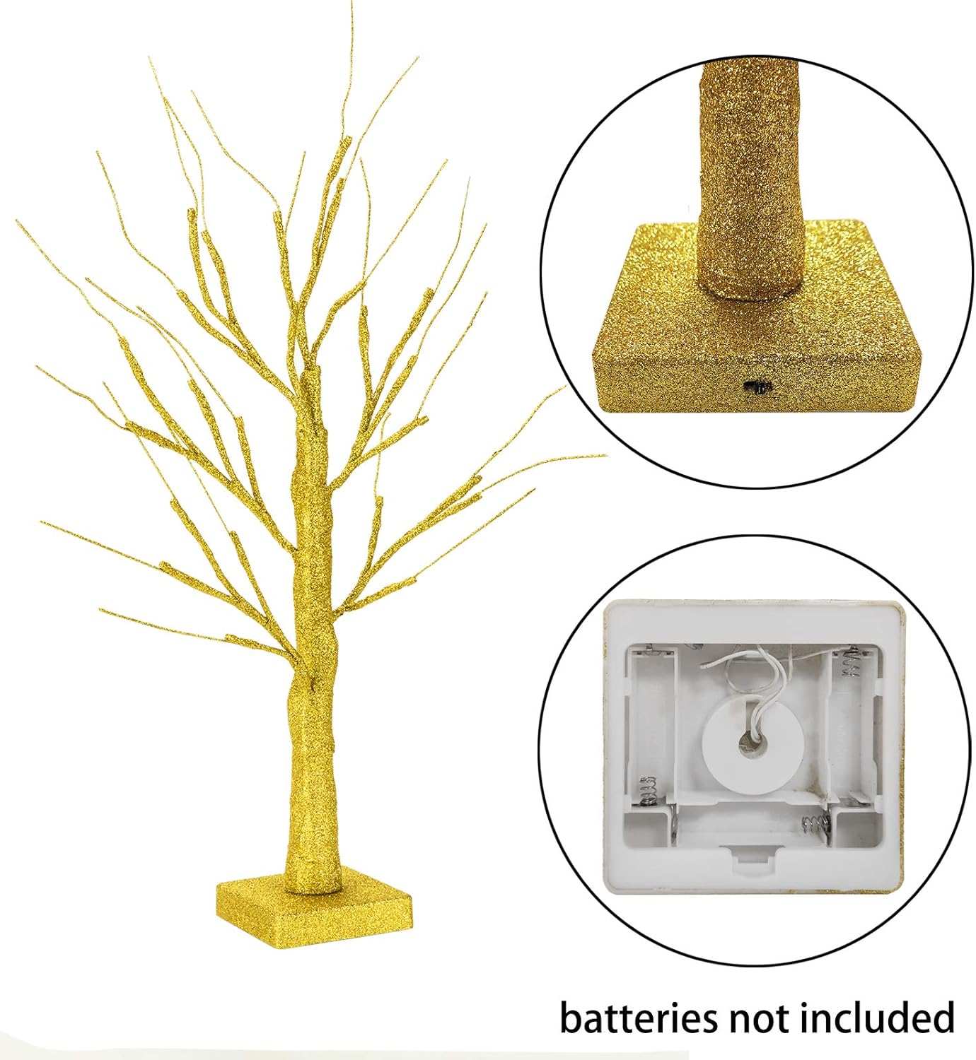 Sunnyglade 2PCS 2Ft 24 LED Birch Tree Light Fairy Tree Bonsai Tree Light Warm White for Home Wedding Festival Party Christmas Decoration (Golden)