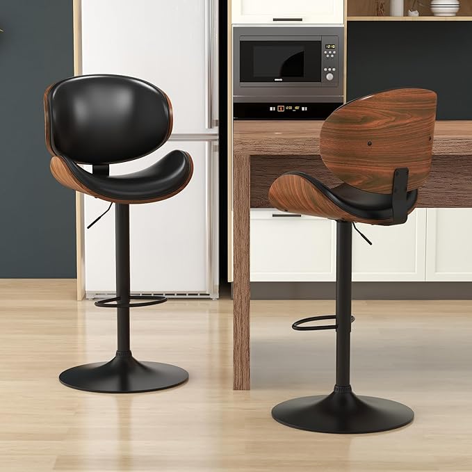KCC Bar Stools Set of 6, Swivel Adjustable Height Barstools, PU Leather - Image 2