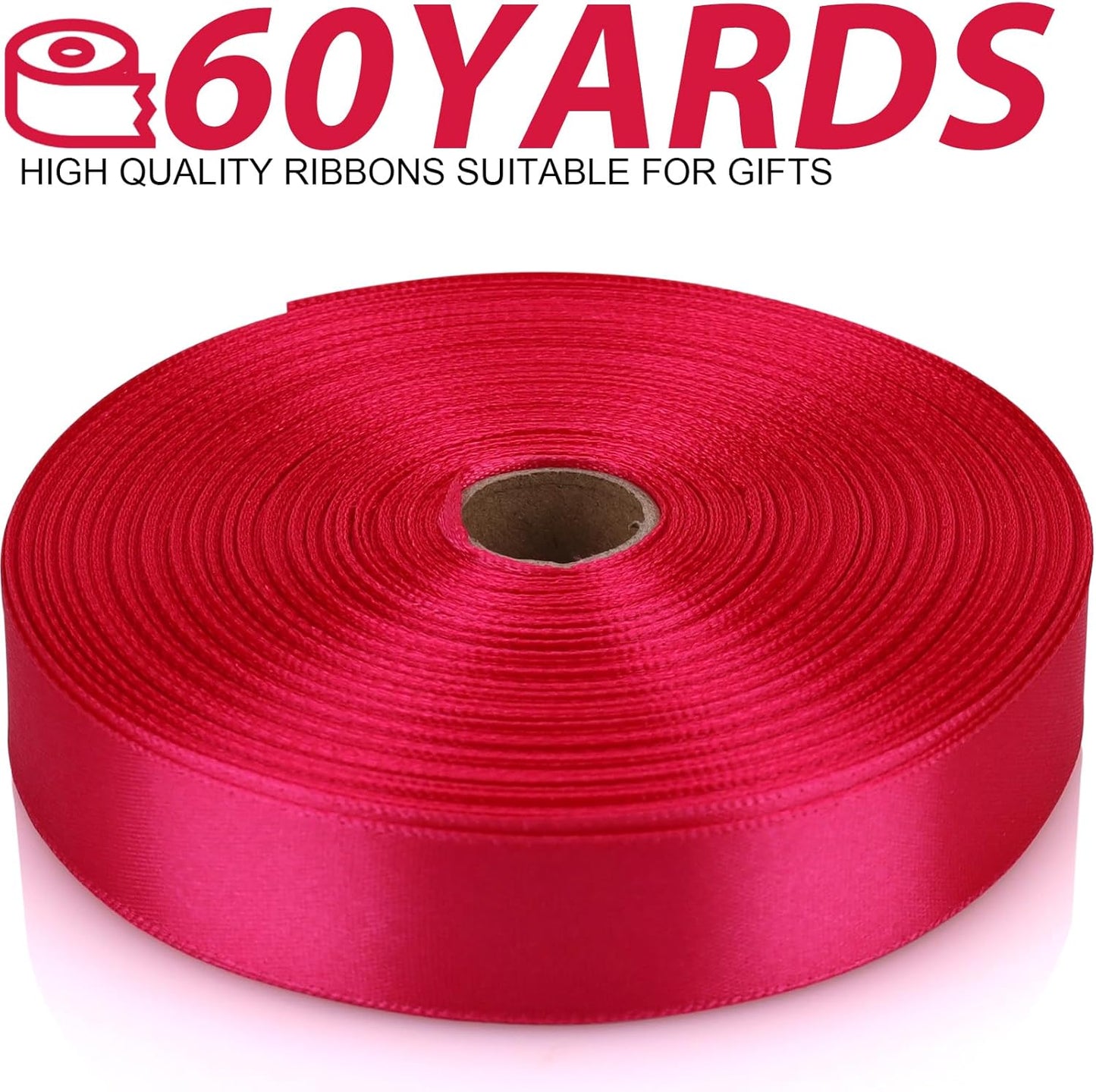 Hot Pink Satin Craft Ribbon - 7/8 Inch, 60 Yards - Single Face Polyester for Handmade Roses, Gift Wrapping, Wedding & Party Decoration