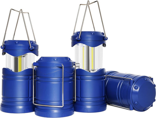 Lichamp LED Camping Lantern, 4 Pack Battery Powered Flashlight for Power Outages, Portable Collapsible Hanging Light Essential for Home, Outdoor, Emergency Lamp Survival Kit Gear for Hurricane, Blue