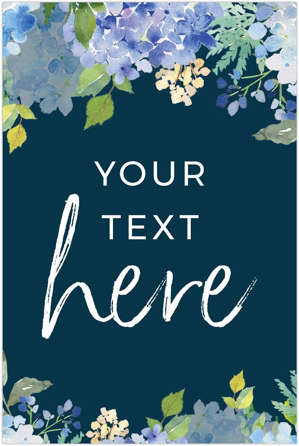 Andaz Press Personalized Extra Large Wedding Easel Board Party Sign, 12x18-inch, Baby Blue Hydrangea Floral Flowers on Navy Blue, Your Text Here, 1-Pack, Custom