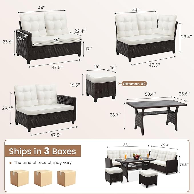 KROFEM 6-Piece Patio Furniture Set, Outdoor Sectional Sofa - Image 2
