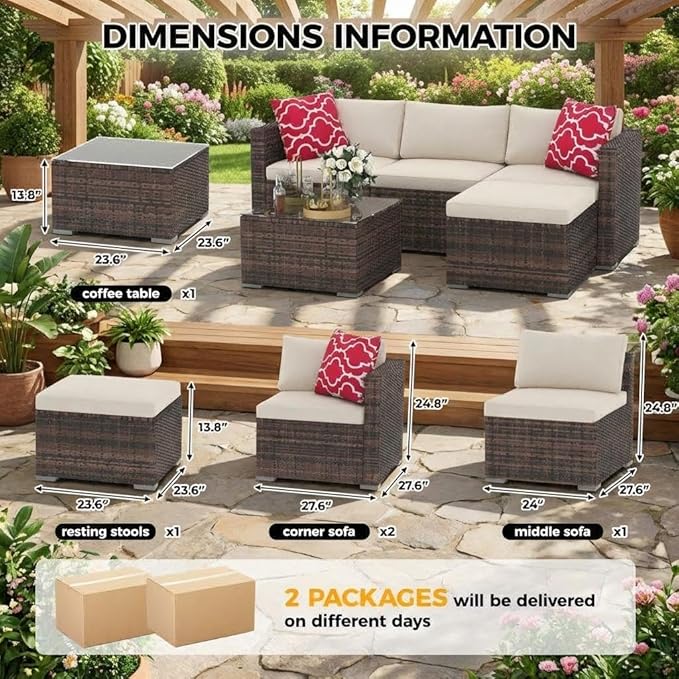 5-Piece Outdoor Sectional Sofa Set, Outdoor Patio Set Sectional Sofa, - Image 7