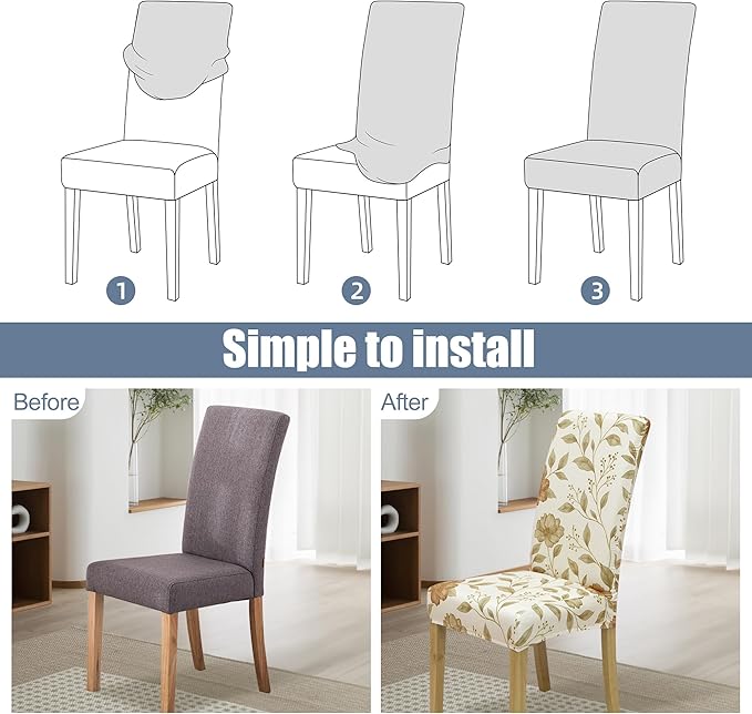 BIETYONE Stretch Dining Chair Covers Set of 6, Soft Removable Washable Kitchen - Image 4