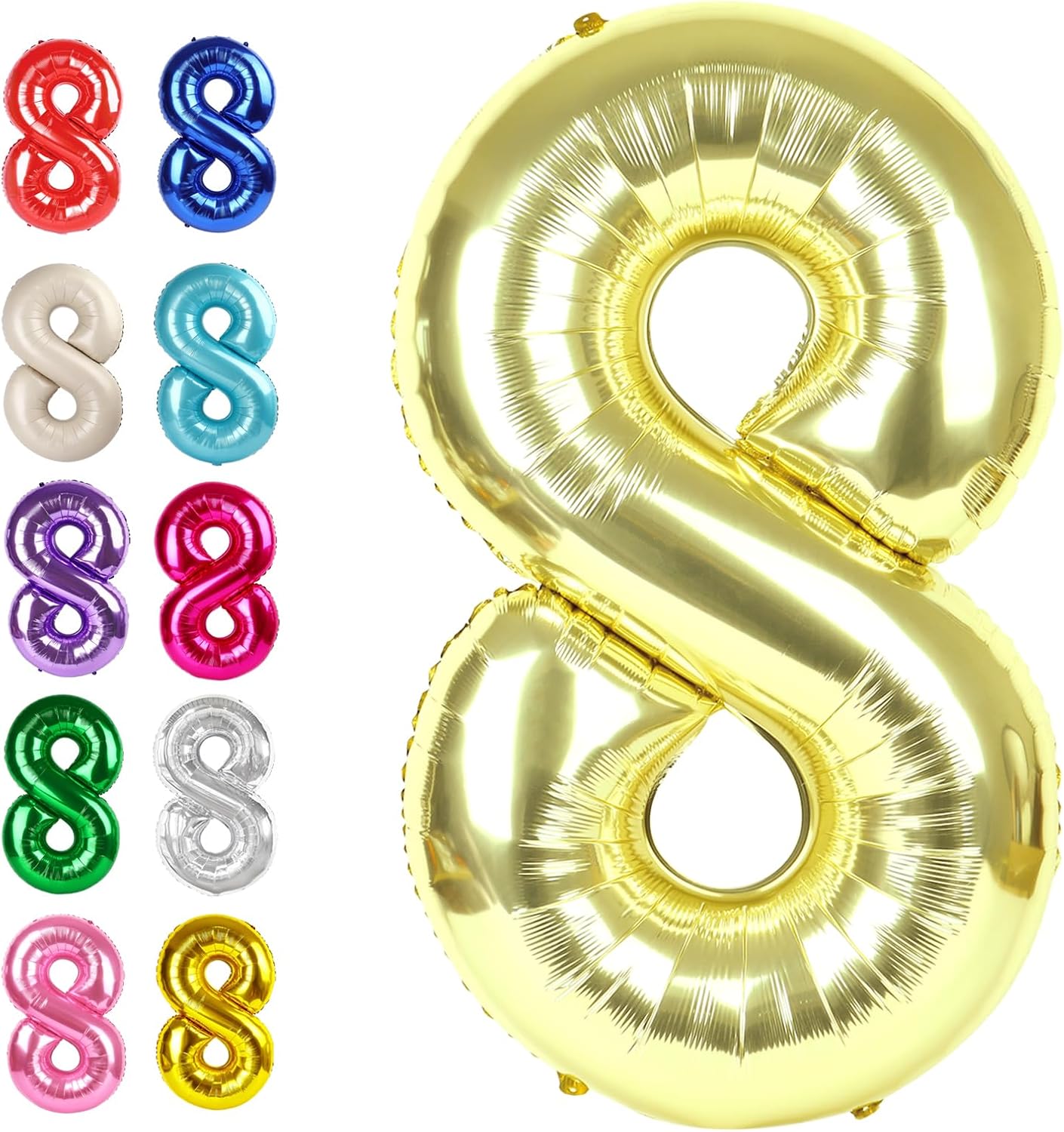 Helium Foil Light Gold Number 8 Balloon 40 Inch, Mylar Eight Numbers 8 18 28 38 48 58 80 88 Birthday Balloons, Champagne Gold Women Men Anniversary Graduations Party Supplies
