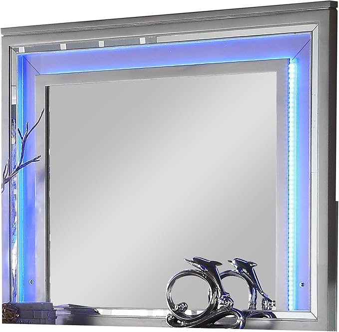 First of a Kind Shiney Contemporary 5 Piece Queen Bedroom Set High Gloss Silver - Image 6