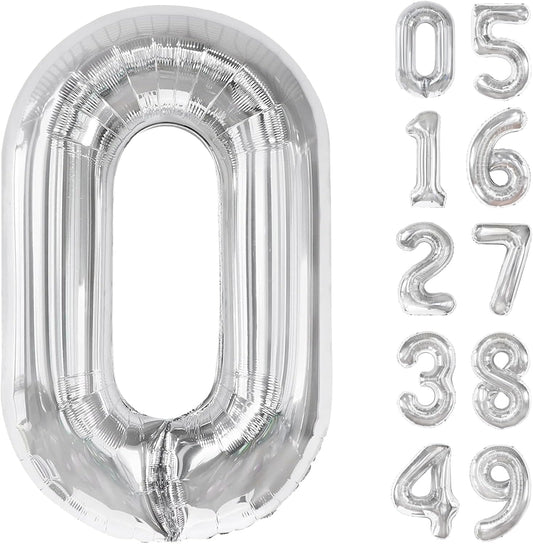 Silver Helium Number Balloon 40 Inch, Giant Foil Silver Number 0 Birthday Balloons, Large Numbers 10 20 30 40 50 60 70 80 90 100 2025, Party Celebration Supplies Decorations