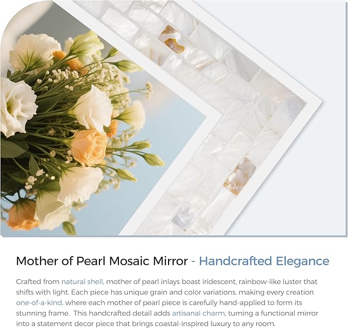 Tanmicoshomy 24 x 47 Inch White Rectangle Wall Mirror, Natual Shell Framed - Image 2