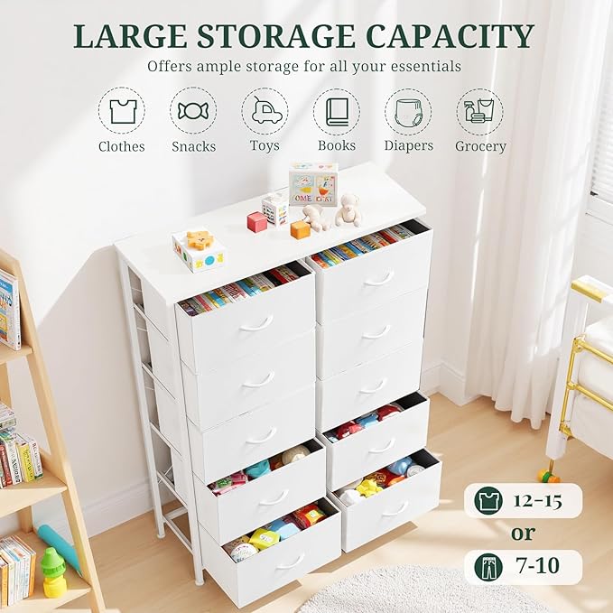 10-Drawer Dresser for Bedroom, Anti-Tip Tall Storage Organizer Chest of Drawers - Image 5