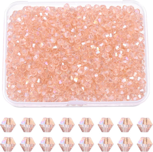 PATIKIL 1000pcs 3mm Bicone Glass Crystal Beads, Faceted Glass Spacer Beads with Box for Jewelry Making Bracelet Necklace Earrings DIY Suncatcher Craft, Water Red AB