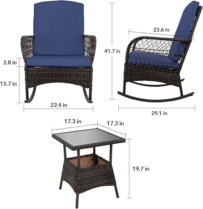 LEVELEVE 3 pcs Rocking Bistro Set Conversation Chairs - Image 3