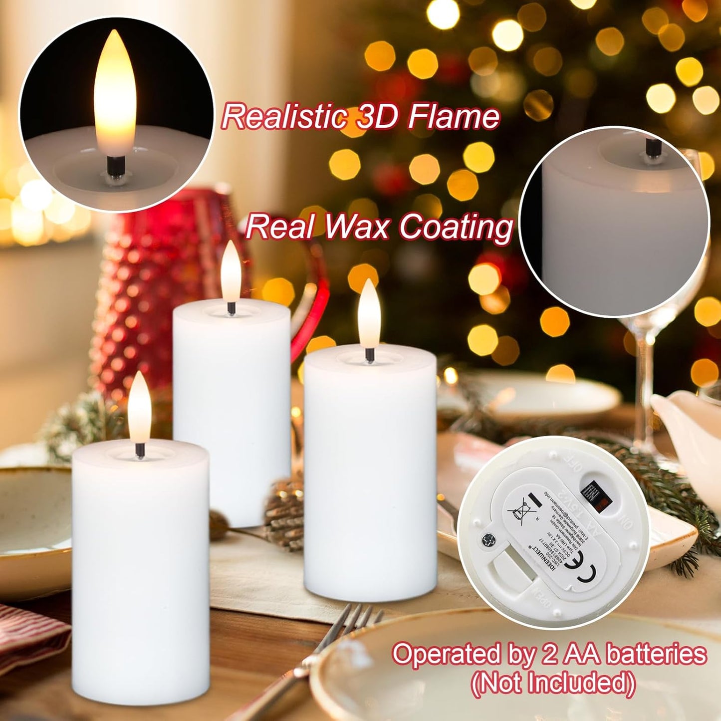 Votive Candles Battery Operated, 6 PCS Real Wax White LED Votive Flemeless Candles with Remote Timer and Flickering 3D Flame, Pillar Candle for Home Wedding Party Decor(1.9” x 4.5”)