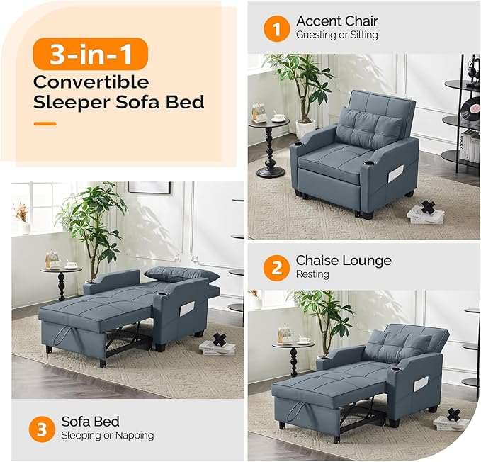 VINGLI 3-in-1 Convertible Sofa Bed, Recliner - Image 4