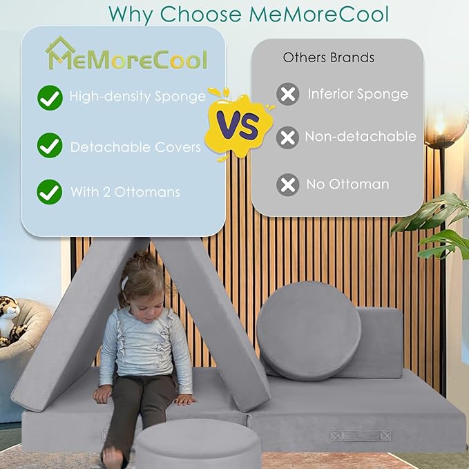 MeMoreCool Play Couch for Kids, 8-Piece Modular Foam Couch Set, Kids Play Couch - Image 5