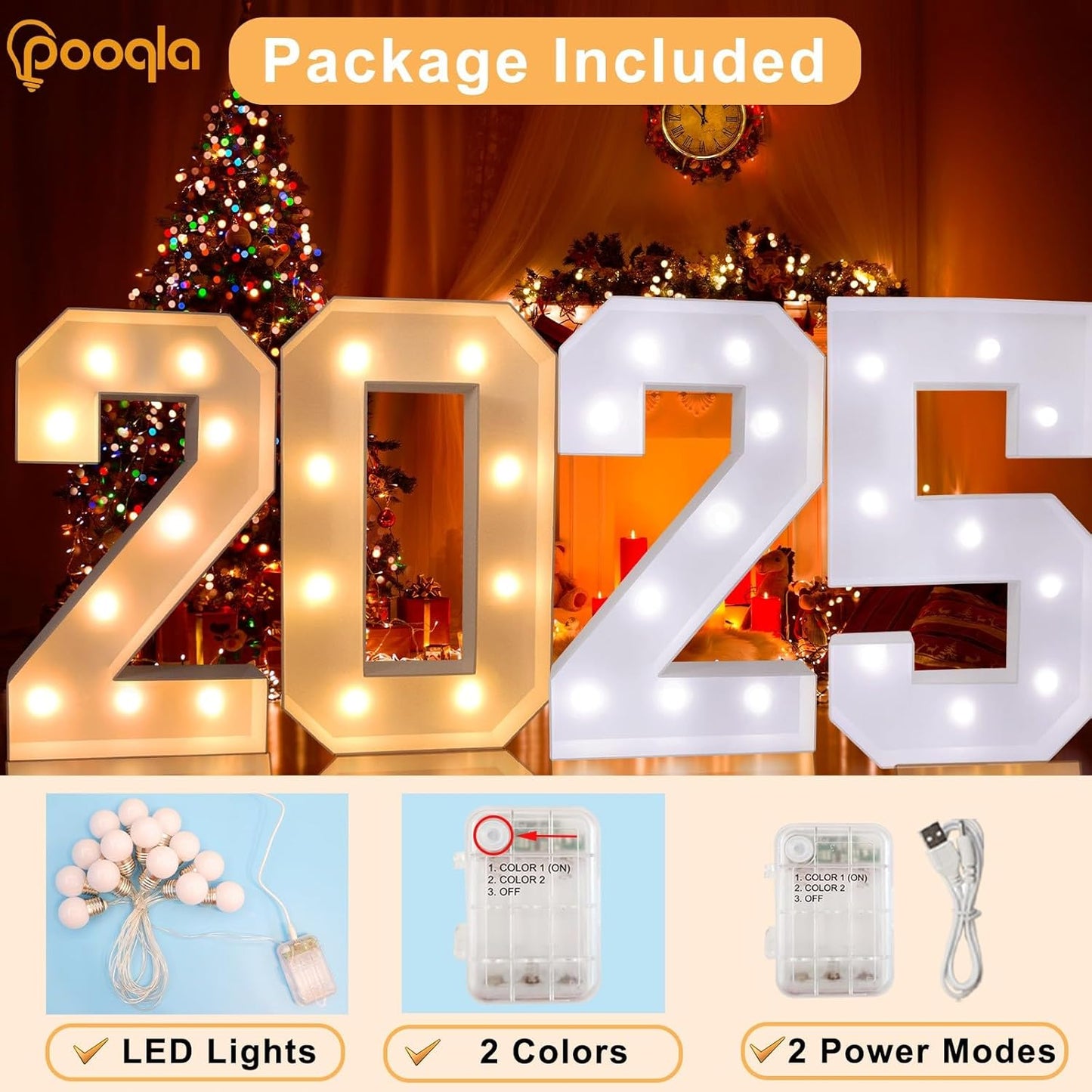 Pooqla 3FT Light Up Marquee Numbers, Cool White and Warm White LED Large Lighted Sign for Party Decoration, Giant Mosaic Numbers for 6th 16th 60th Birthday Decoration, Number 6