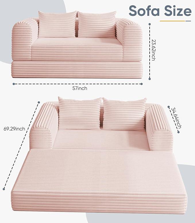 Versatile 2 in1 Loveseat Pink Accent Chair Couch Convertible Boneless Chaise - Image 2
