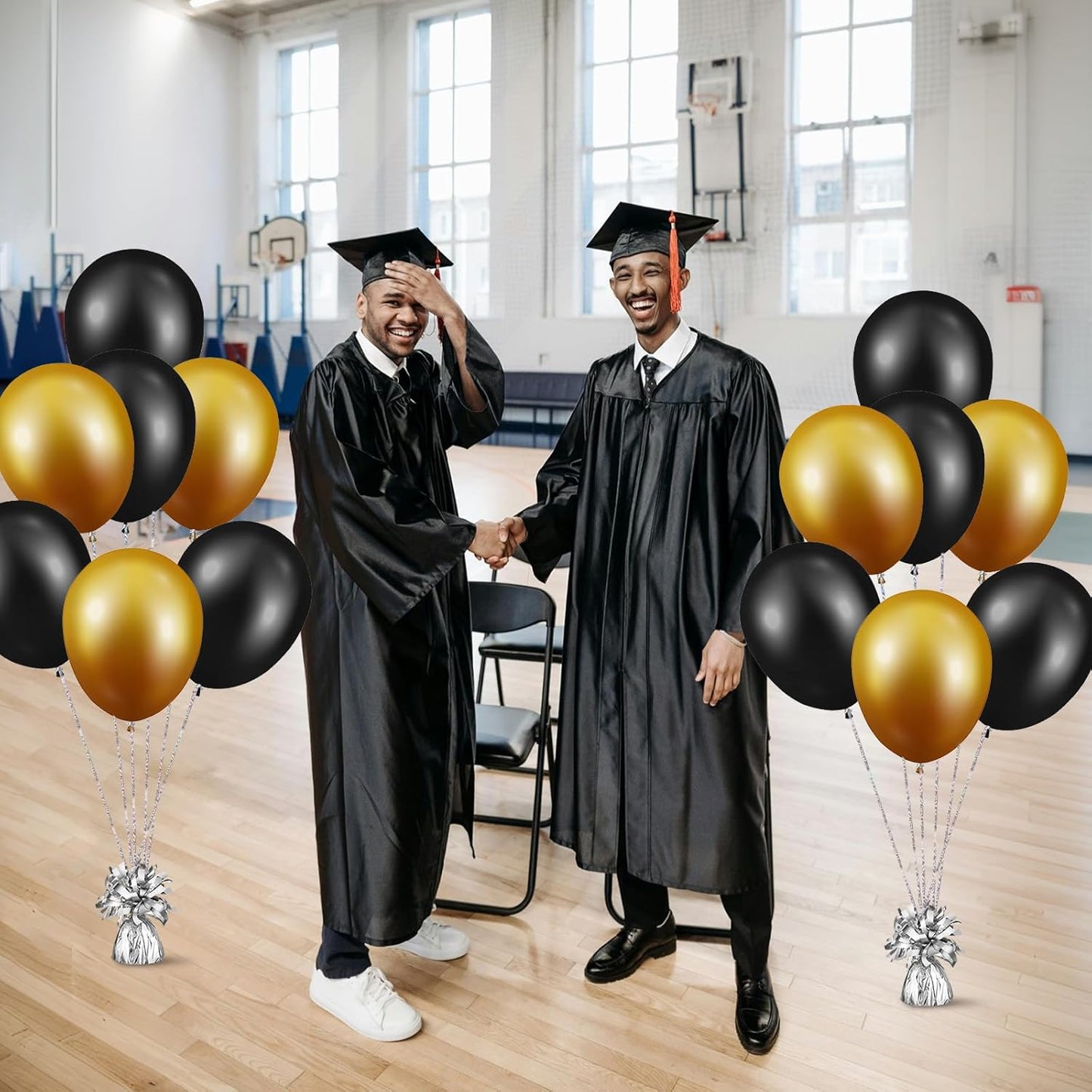 24 Pcs Balloon Weights Metallic Anchor Balloon Holder for Helium Balloons Heavy Table Weights and 1 Roll Iridescent Crimped Ribbon for Birthday Wedding Halloween Christmas Party(Silver)