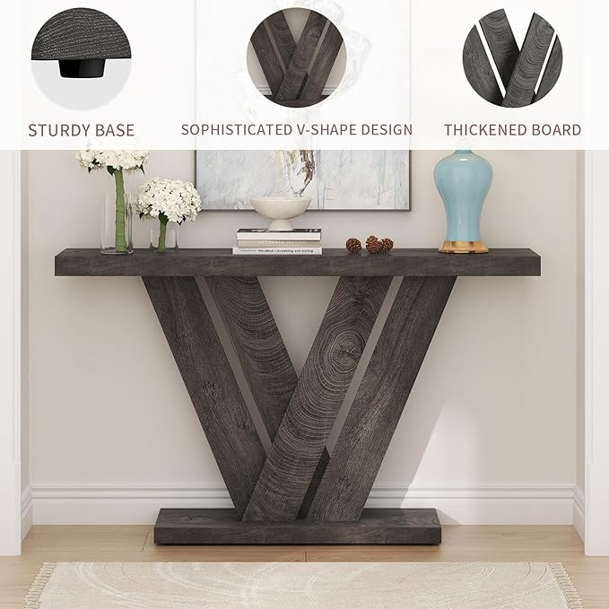 karlott 51 Inch Console Table, Modern V-Shaped Entryway Table, Wood Sofa Table - Image 6