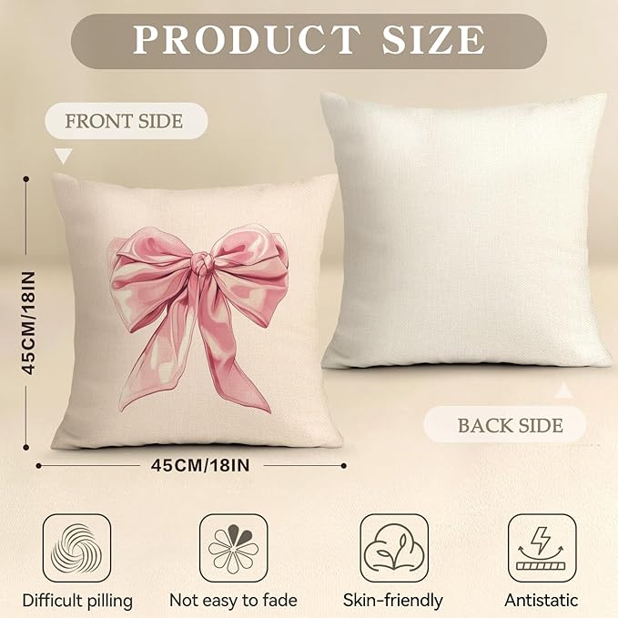 OBSEDE Cute Pink Bow Decorative Throw Pillow Covers 18 × 18 in, Couch Cushion - Image 3