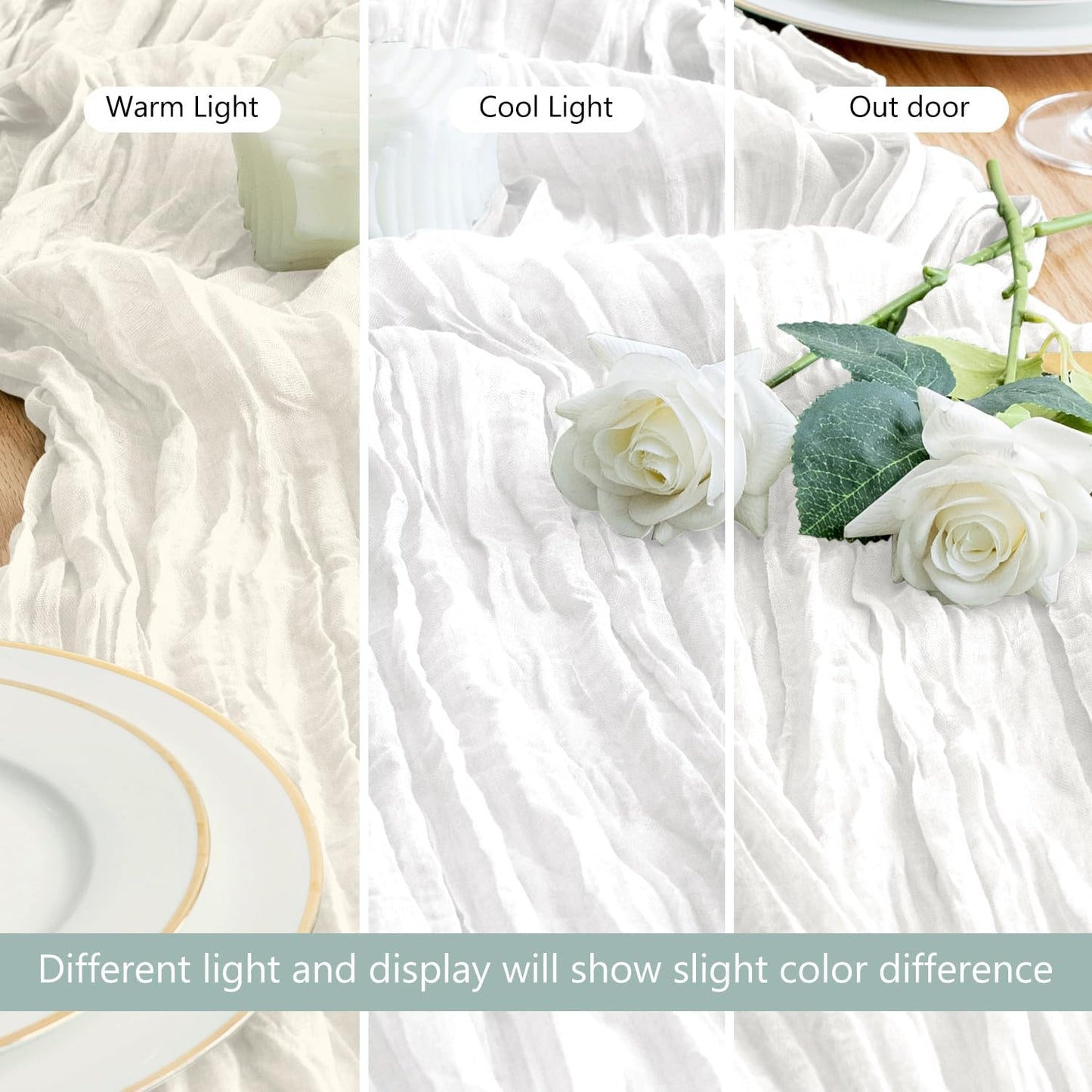 Asee'm Cheesecloth Table Runner 120 Inches Long Ivory Boho Gauze Cheese Cloth Runner 10FT Rustic Sheer Fall Table Runners for Thanksgiving Wedding Party Baby Shower Decoration