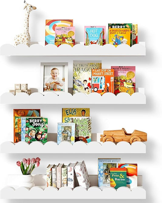 Extra Long White Scalloped Nursery Shelves by Unknown