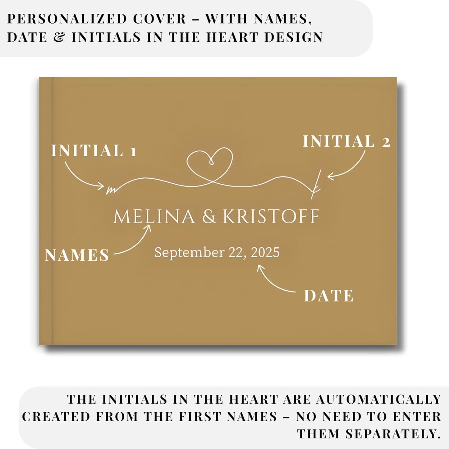 Wedding Guest Book – Personalized Polaroid Guest Book for Wedding Reception, Custom Sign In Photo Book with Blank Pages, Elegant Keepsake for Guests (Metallic Gold)