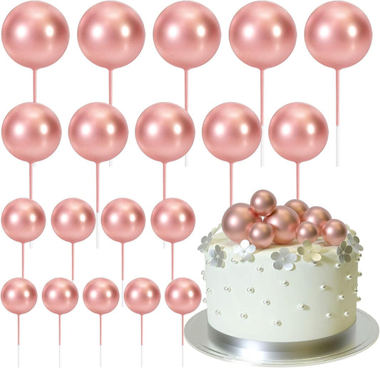 ASTARON 20 Pcs Ball Cake Topper Decorations Mini Balloons Cake Topper Sticks Rose Gold Balls Cake Picks Cake Topper Balls Cake Decorations for Wedding Birthday Cake Decorations