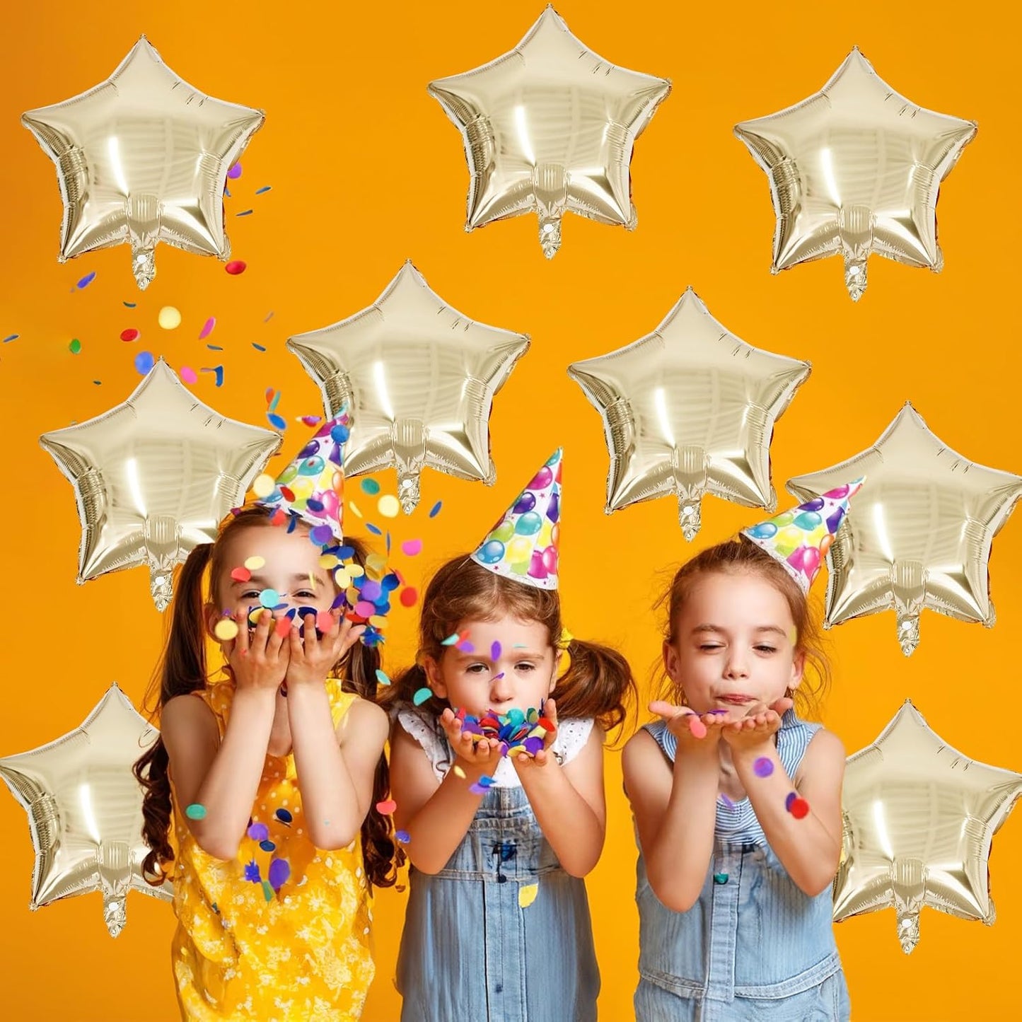 Gold Star Foil Balloons, 18 Inch Light Gold Stars Shape Foil Helium Balloons, 10 Pcs Large Light Yellow Pentagram Balloon Party Decorations for Birthday Wedding Baby Shower Graduation Supplies