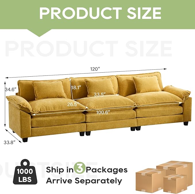Oprisen 120" Modular Sectional Sofa, Comfy Cloud Couch Sectional Sofa, Chenille - Image 2