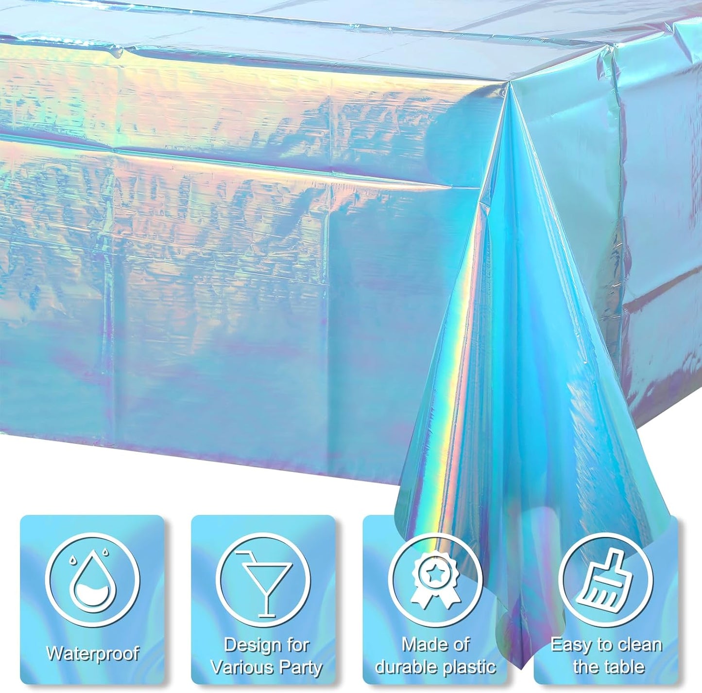 FunnyPars 1 Pack Iridescent Blue Plastic Tablecloth,Shiny Blue Disposable Laser Rectangle Table Covers,Blue Holographic Foil Tablecloth Party Decorations for Birthday,40x108''