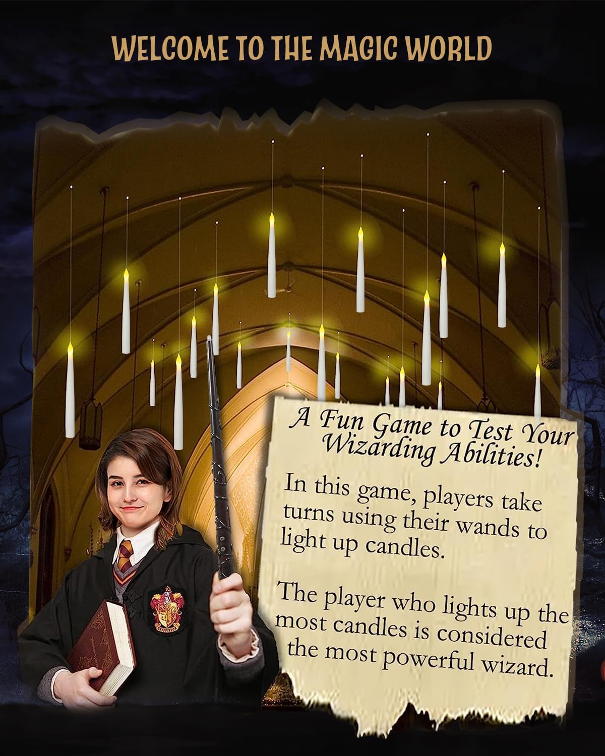 20pcs Halloween Flameless LED Floating Candles with Magic Wand Remote - Floating Hanging Home Decorations for a Spooky Atmosphere-Perfect for Festive Home Display