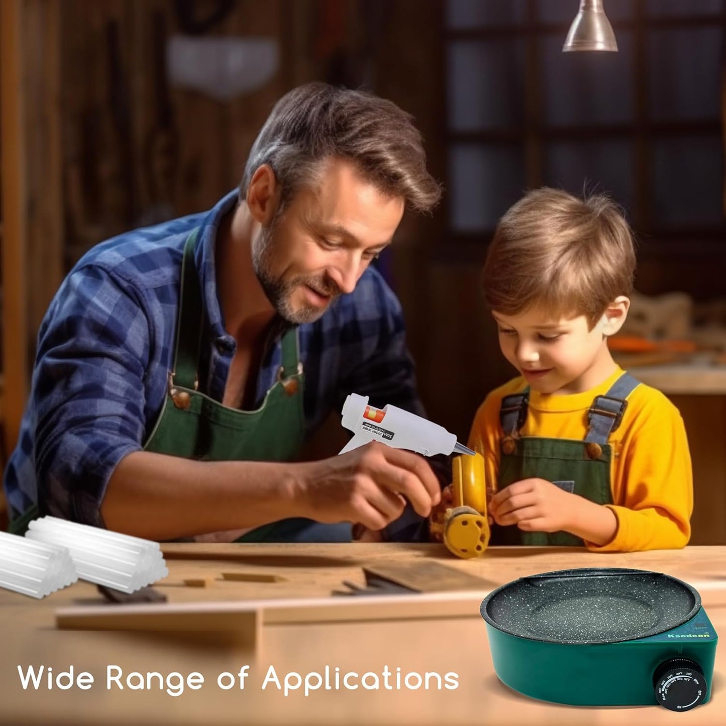 Hot Glue Melting Pot, Electric Floral Dipping Skillet Kit for Crafts with Premium 40 Glue Sticks and Mini Gun 20W for DIY Arts&Crafts