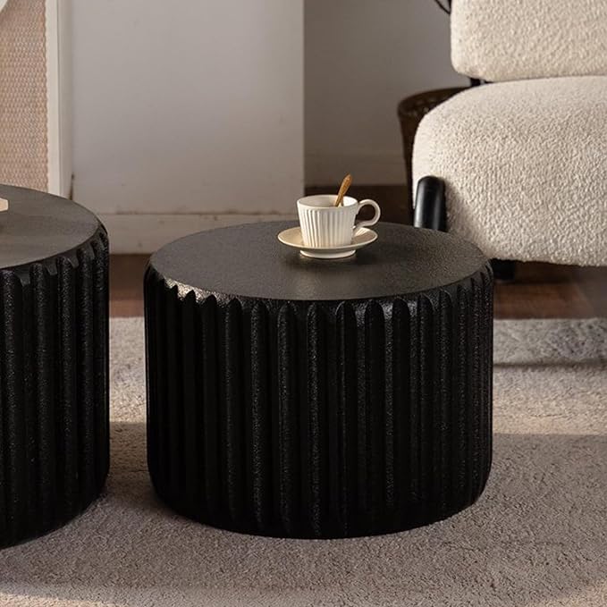 46.46'' White Round Coffee Table Set of 2, Modern Circle Fluted Drum Nesting - Image 6