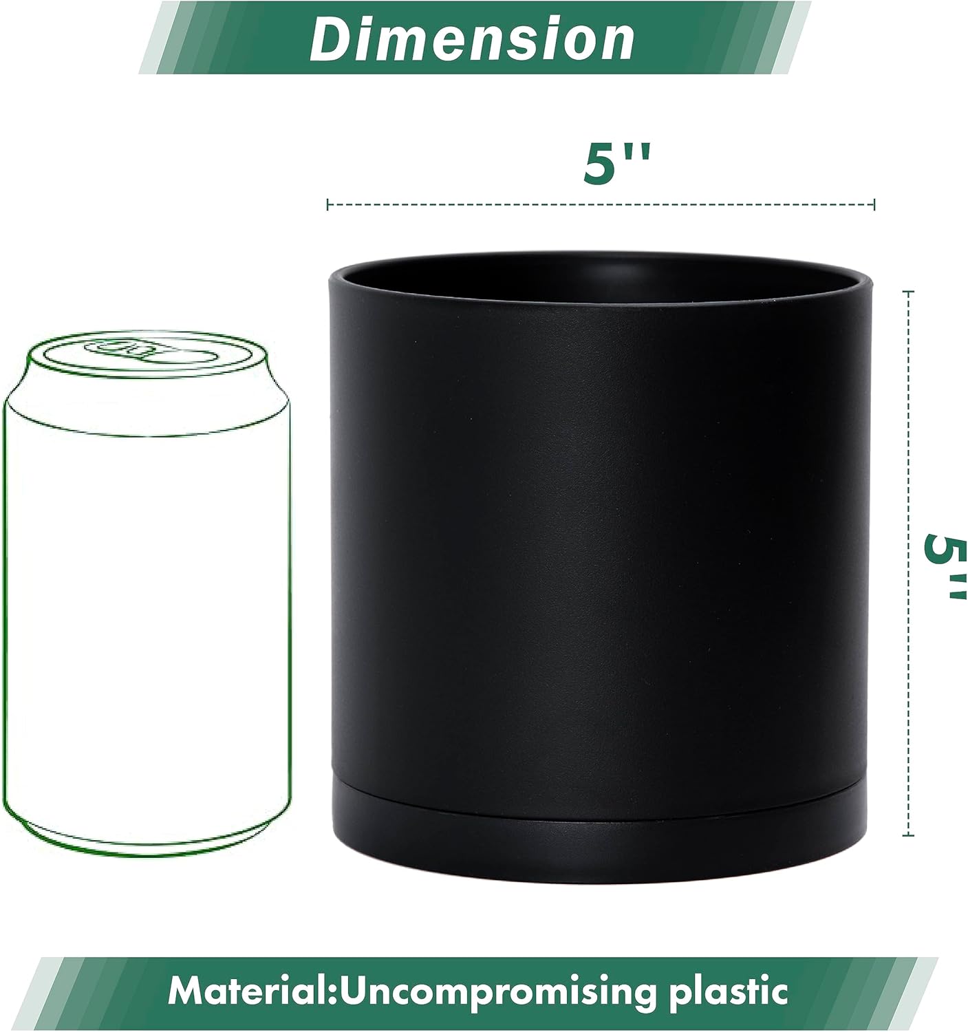 D'vine Dev 6 Pack 5 Inch Modern Plastic Plant Pots, Small Garden Planters for Plant with Drainage Holes and Saucers, Black Color, 74-Y-G-3