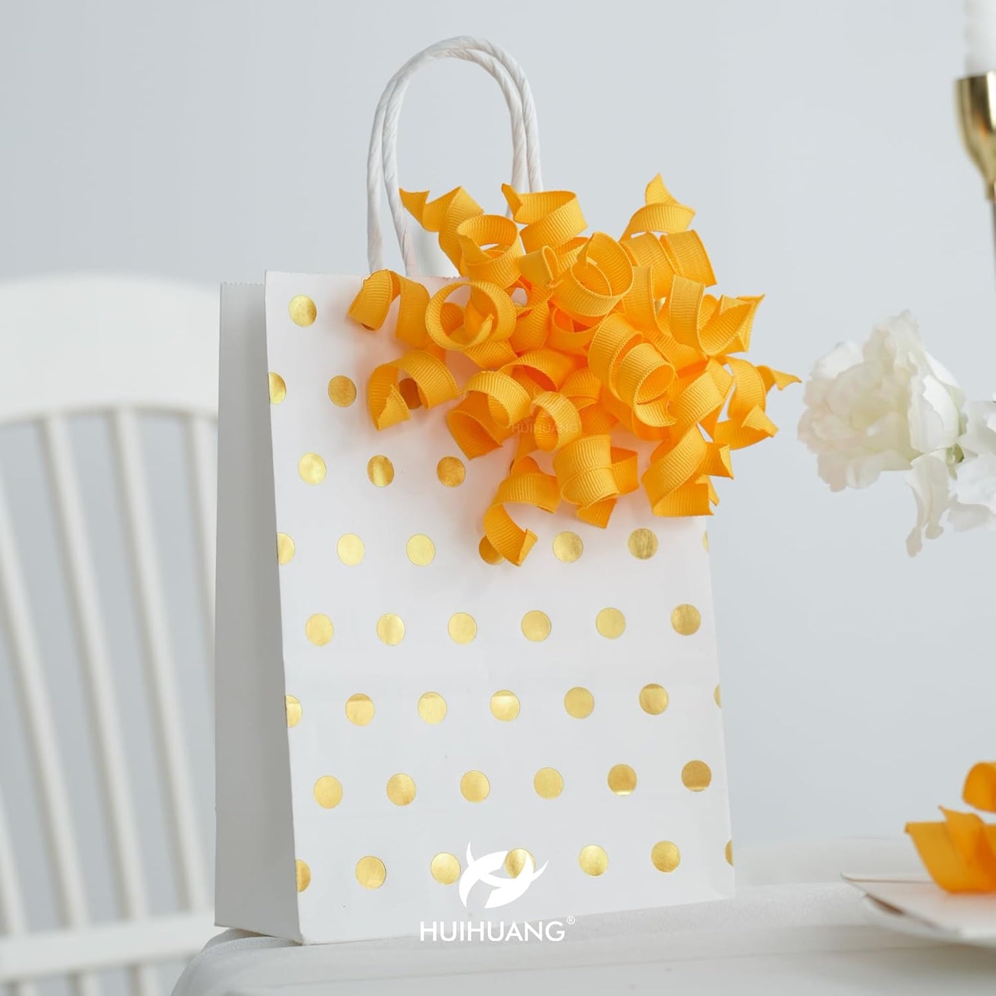 HUIHUANG Yellow Curly Ribbon Bows for Gift Wrapping, Yellow Gift Bows Self Adhesive Burst Gift Bows for Present Box, Wine Bottle, Treat Bags, Wrap Accessories, Party Favor - 6 Counts