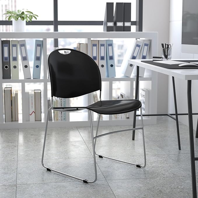 Flash Furniture HERCULES Series 880 lb. Capacity Black Ultra-Compact Stack Chair - Image 2