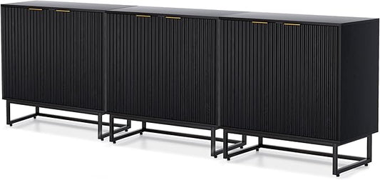 EYYTHUNG Fluted Cabinet with Storage Set of 3, Sideboard Buffet Cabinet with by EYYTHUNG