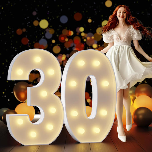 Marquee Numbers 3 Feet Tall Large Light Up Numbers 30th Birthday Decorations Women Men Big Yellow Light Outdoor Anniversary Decorations Balloon Arch Kit Party Backdrop 30