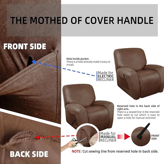 ANARACHON Recliner Chair Covers Leather Like, 4 Pieces Recliner Cover, - Image 8