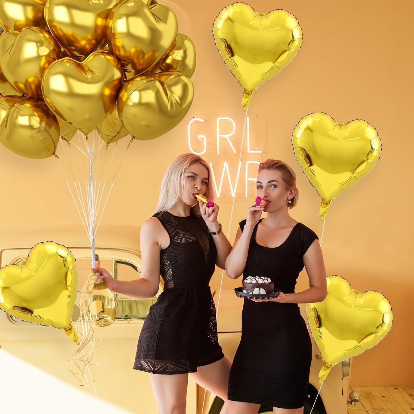 12 Pcs Heart Balloons, 18 inch Gold Heart Shaped Balloons, Big Helium Balloon, Love Foil Balloon for Wedding Baby Shower Anniversary Backdrop Valentine Party Decoration