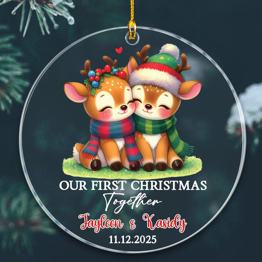 Customized Our First Christmas Together Deer Ornament with Names & Date, Mr & Mrs Deer Together Xmas Ornament Gift for Anniversary, Personalized Married Couple Deers Christmas Ornaments for Newlyweds