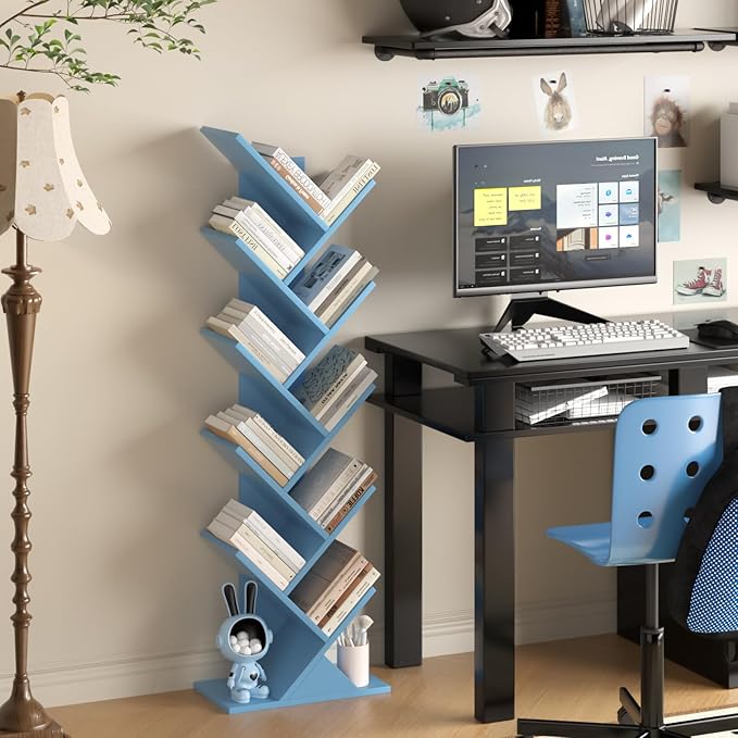 SHEEPAM 10 Tier Tree Book Shelf, Floor Standing Wood Bookshelf - Image 2
