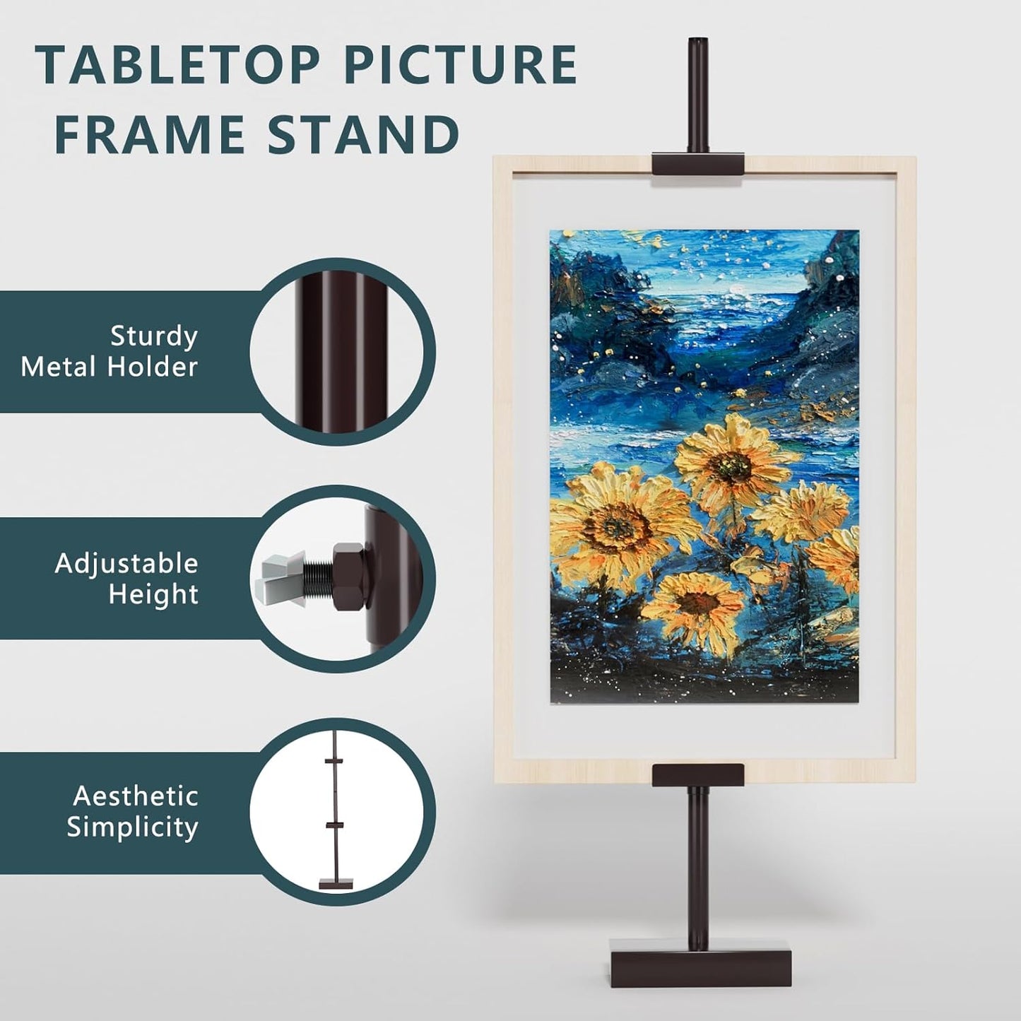 Tabletop Picture Frame Stand, Adjustable for Frames Up to 29" H, Frame Holder Stand Table Easels for Display, Metal Standing Easel Display Stand for Picture Frames, Artwork, Canvas (Brown)