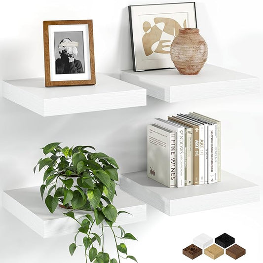 Fun Memories Floating Shelves for Wall, 9.3 Inch Set of 4 Rustic Wood Wall by FunMemories